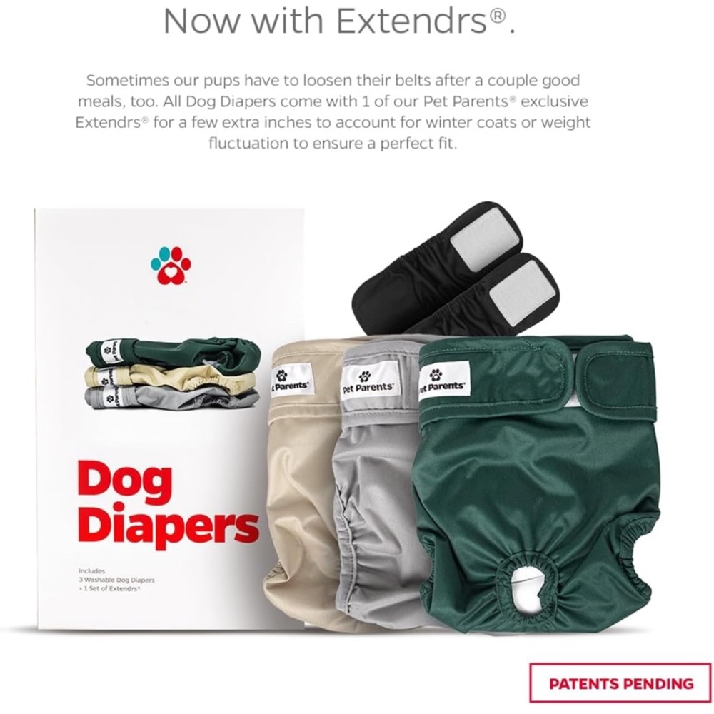 Pet Parents, dog diapers, large, 19” - 27” waist, green,tan,grey, Spruce, w/ext
